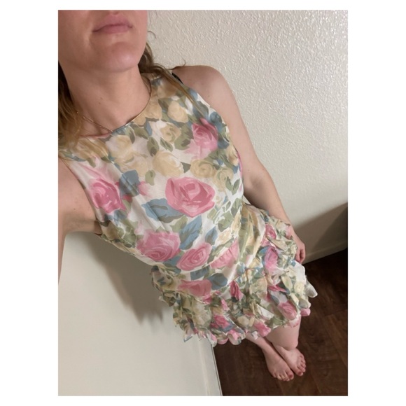 Vintage Silk Gillian Drop Waist Ruffle Floral Dress - Picture 3 of 9